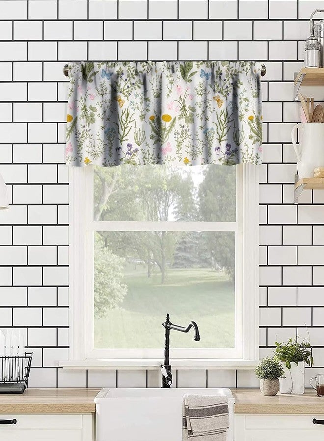 Kurtect Vintage Floral Window Valance Green Botanical Butterfly Colorful Valance Curtain Bedroom Kitchen Living Room Cafe Dining Room 54x18in - Image 2